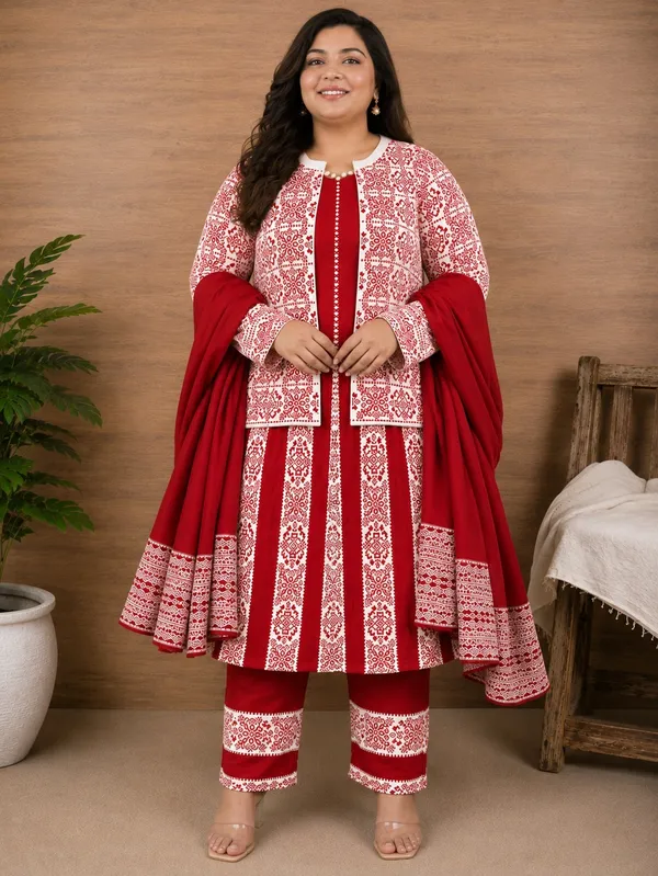 Red_Kurti_4-Piece_Set_For_Women