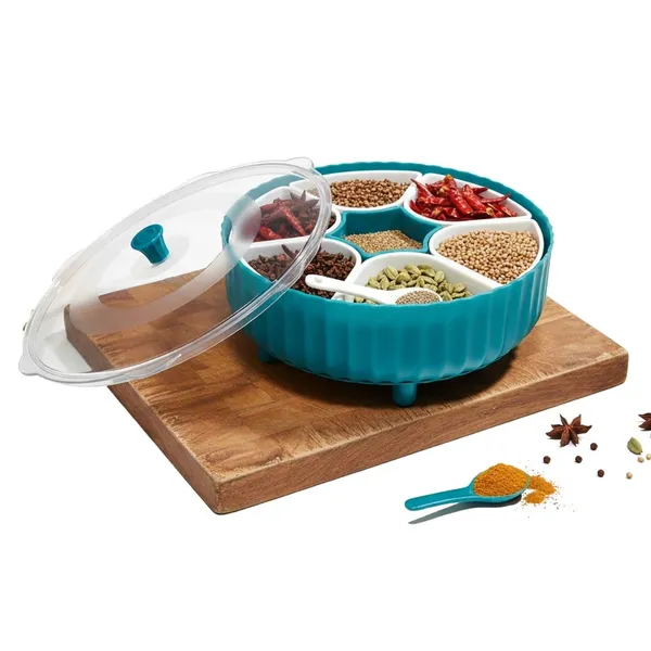 7_Compartment_Dry_Fruit_Storage_Box_With_Transparent_Lid_Blue_Multipurpose_Dry_Fruits_Snacks_Organizer_Partitioned_Kitchen_Storage_Container_For_Almonds_Cashews_Raisins_Seeds_Nuts_Blue