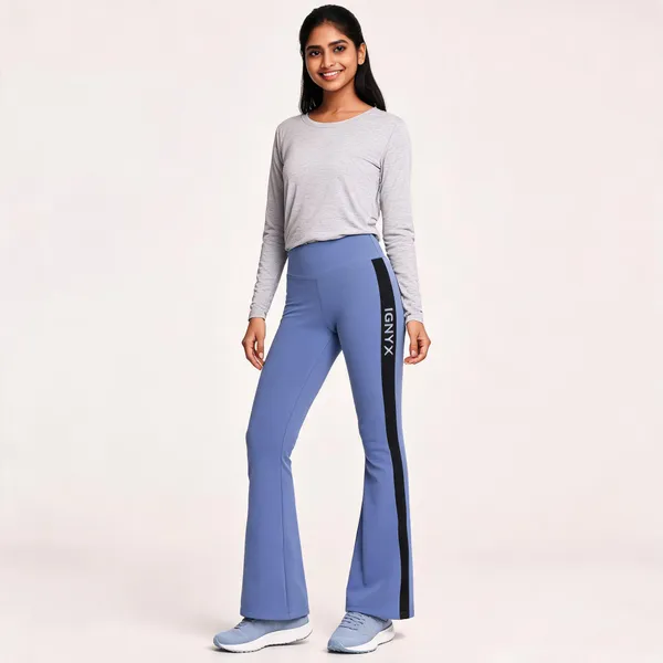 Blue_Contrast_Panel_Flared_Activewear_Leggings_For_Women
