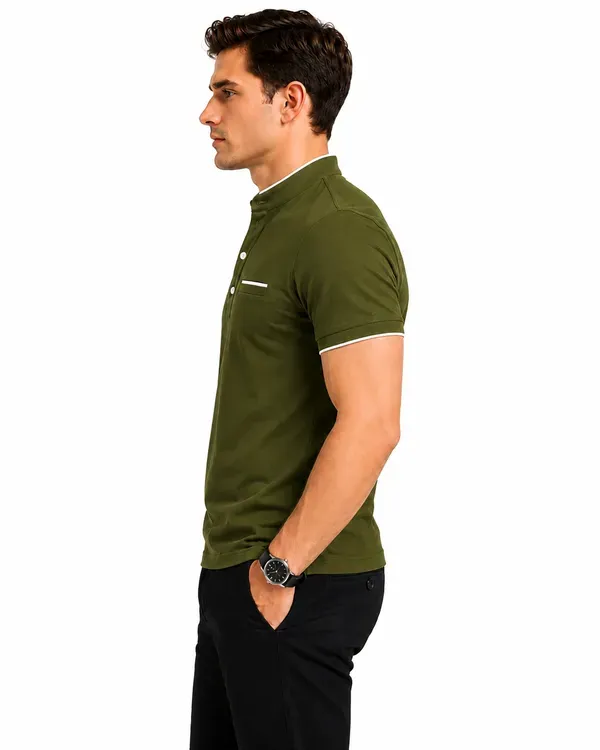 Olive_Green_Slim_Fit_Polo_T_Shirt_For_Men