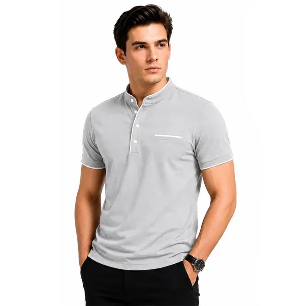 Grey_Stand_Collar_Polo_T_Shirt_For_Men