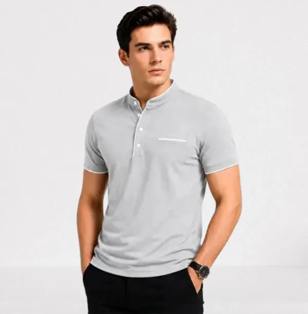 Grey_Stand_Collar_Polo_T_Shirt_For_Men