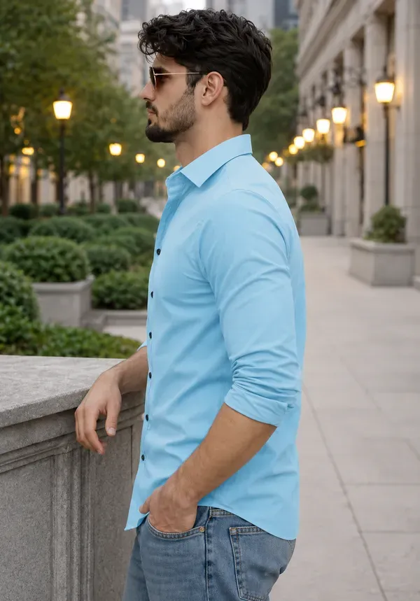 Light_Blue_Slim_Fit_Casual_Shirt_For_Men