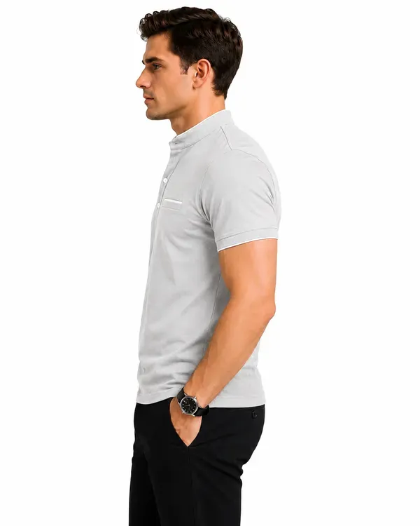 Grey_Stand_Collar_Polo_T_Shirt_For_Men