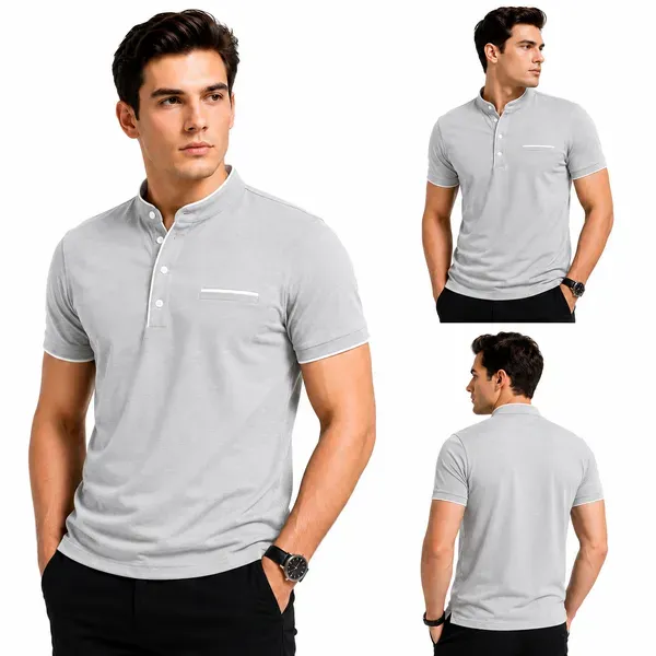 Grey_Stand_Collar_Polo_T_Shirt_For_Men