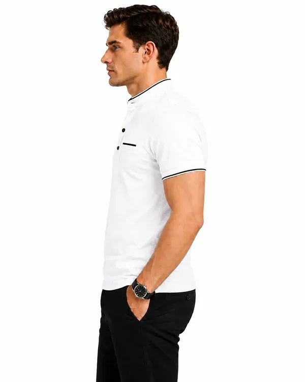 White_Mandarin_Collar_Polo_T_Shirt_For_Men