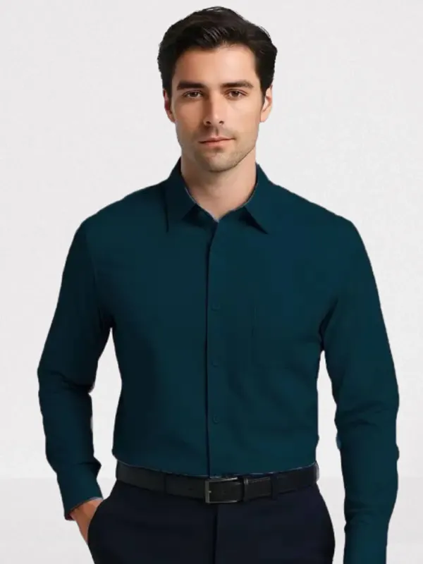 Teal_Solid_Long_Sleeve_Formal_Shirt_For_Men