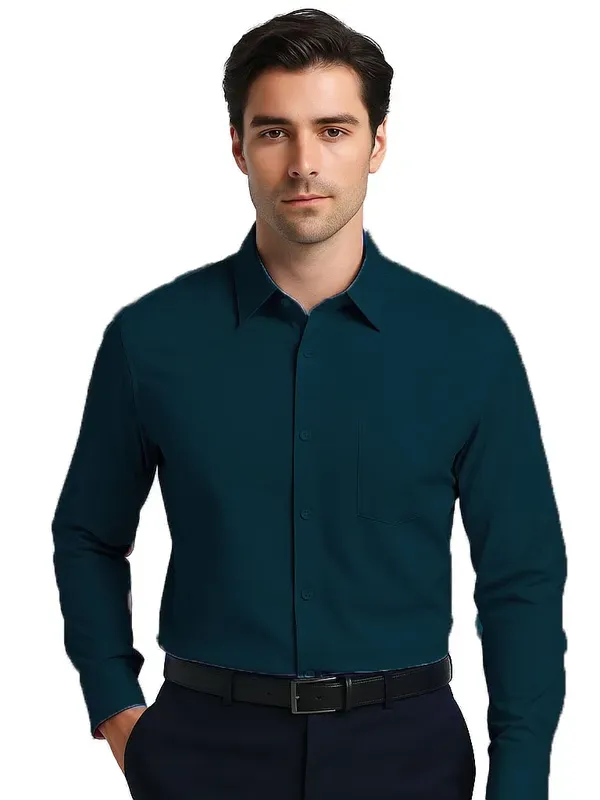 Teal_Solid_Long_Sleeve_Formal_Shirt_For_Men