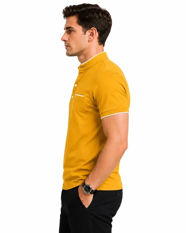 Yellow_Short_Sleeve_Polo_T_Shirt_For_Men