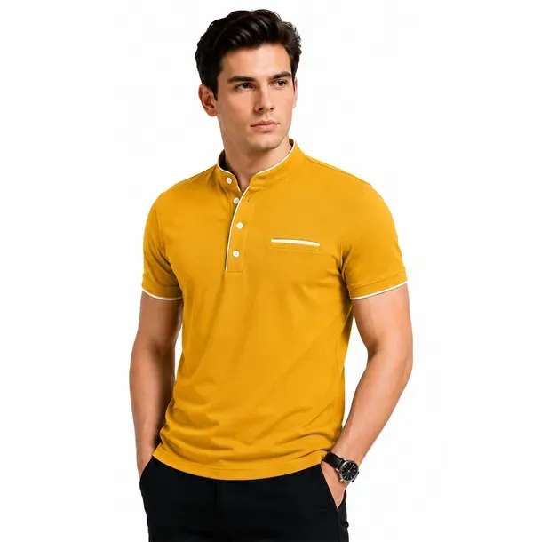 Yellow_Short_Sleeve_Polo_T_Shirt_For_Men