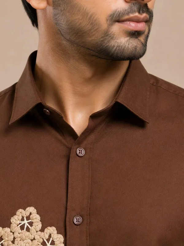 Brown_Embroidered_Slim_Fit_Shirt_for_Men