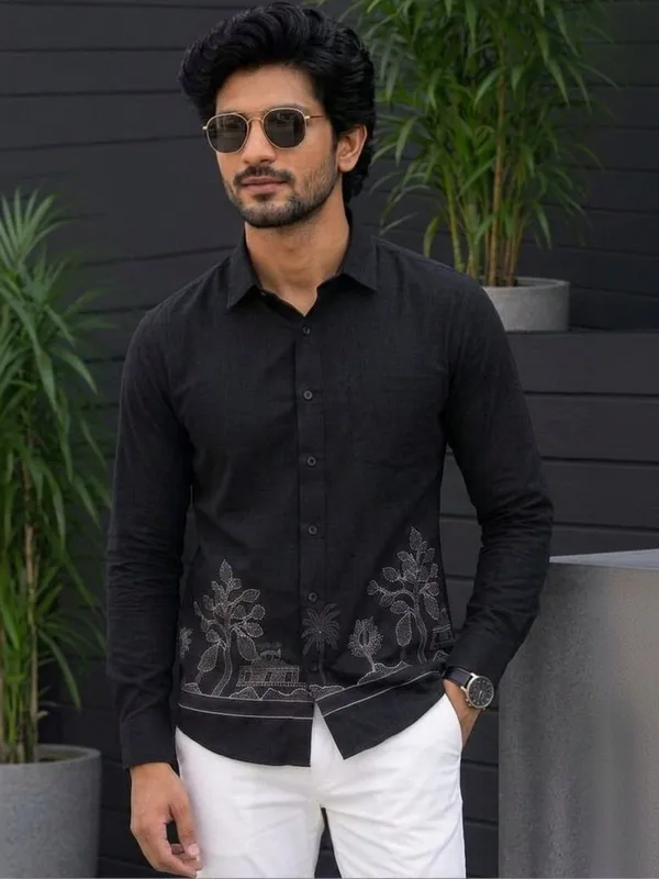 Black_Embroidered_Regular_Fit_Shirt_for_Men