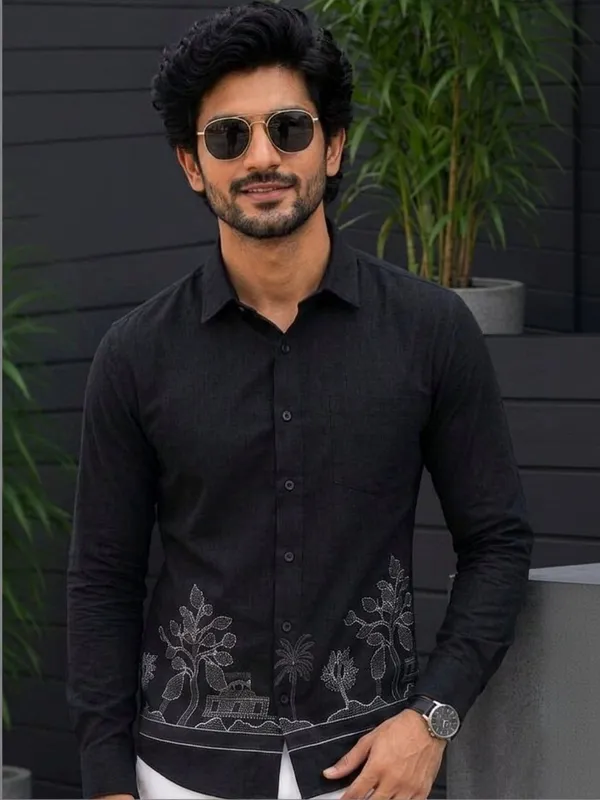 Black_Embroidered_Regular_Fit_Shirt_for_Men