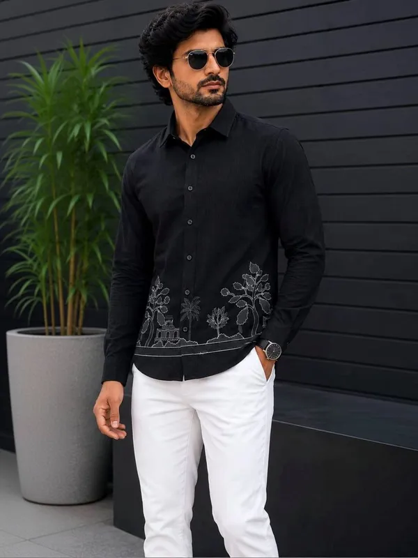 Black_Embroidered_Regular_Fit_Shirt_for_Men