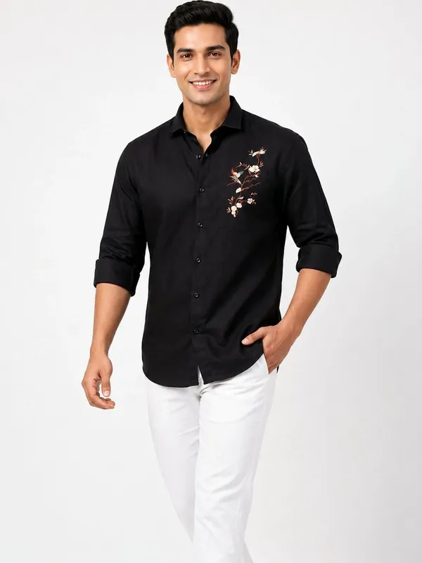Black_Floral_Embroidered_Casual_Shirt_for_Men