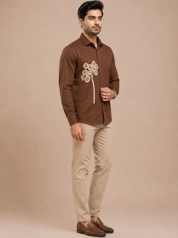 Brown_Embroidered_Slim_Fit_Shirt_for_Men