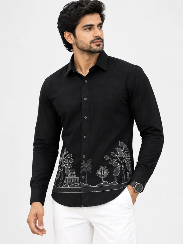 Black_Embroidered_Regular_Fit_Shirt_for_Men