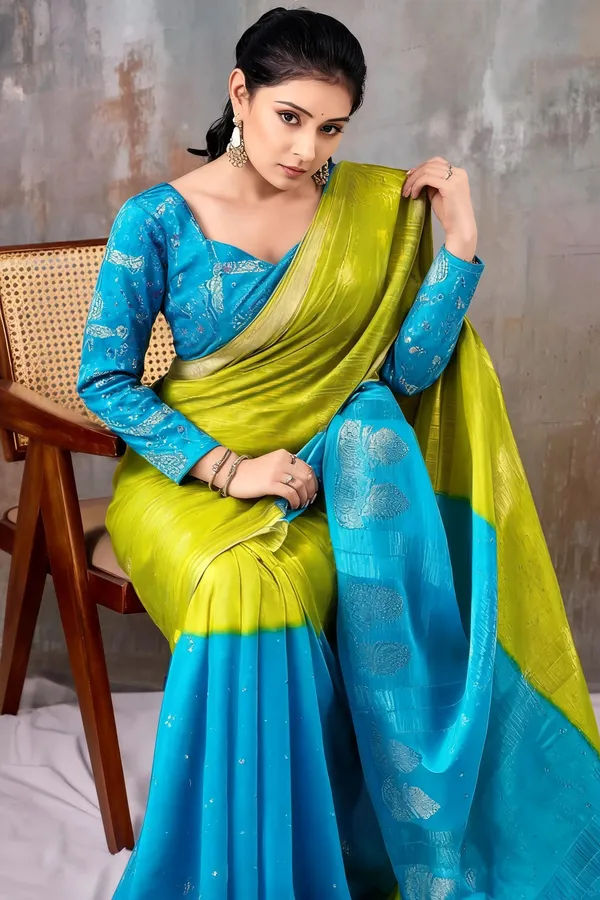 Parrot_Green_Blue_Viscose_Silk_Sarees