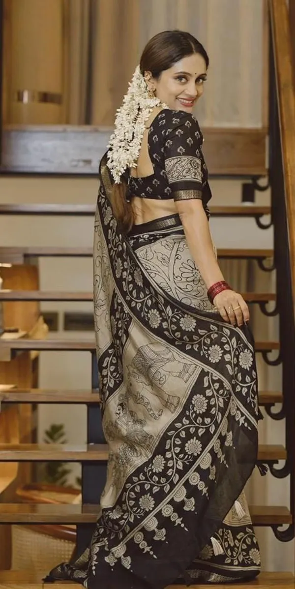 Beige_Black_Kalamkari_Silk