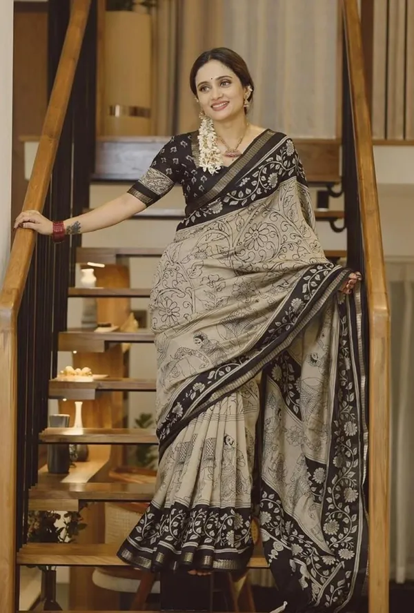 Beige_Black_Kalamkari_Silk