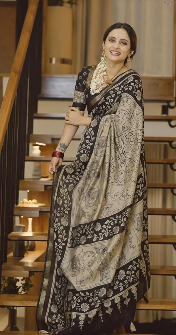 Beige_Black_Kalamkari_Silk