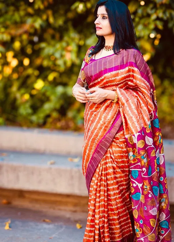 Orange_Pink_Kalamkari_Saree