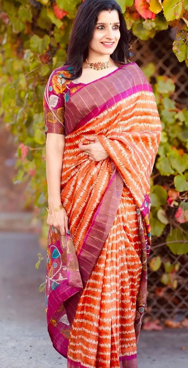 Orange_Pink_Kalamkari_Saree