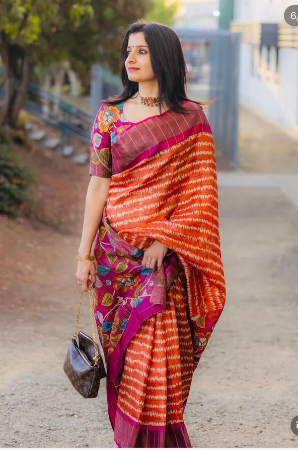 Orange_Pink_Kalamkari_Saree