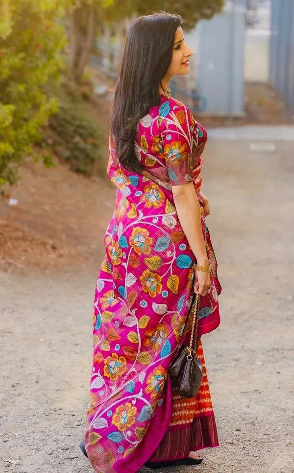 Orange_Pink_Kalamkari_Saree