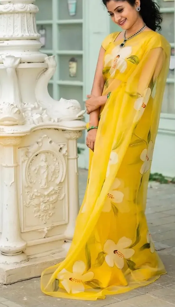 Yellow_Floral_Pure_Chiffon_Saree