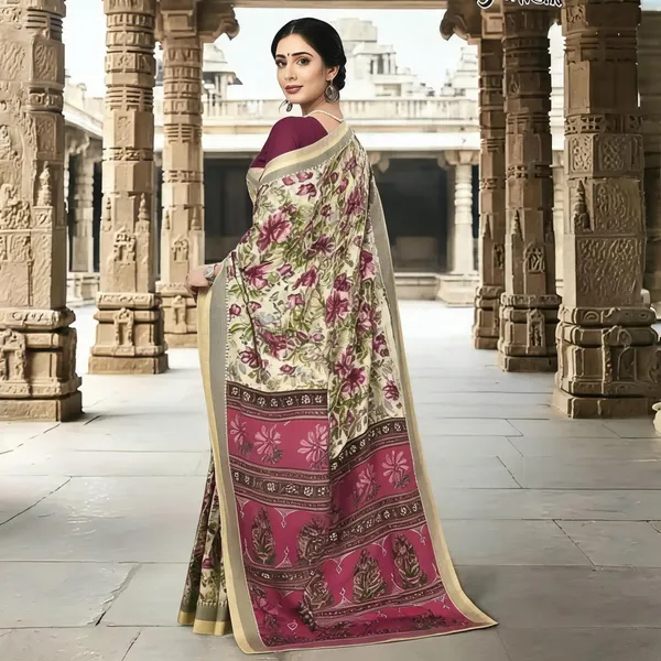 Beige_Printed_Silk_Saree