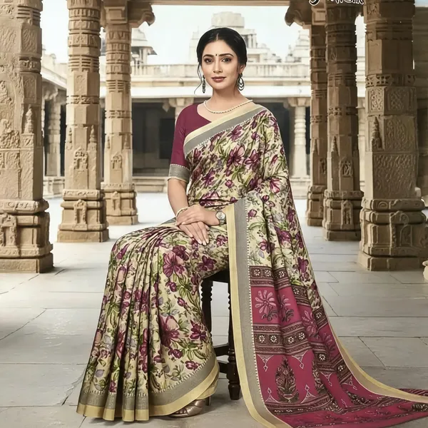 Beige_Printed_Silk_Saree
