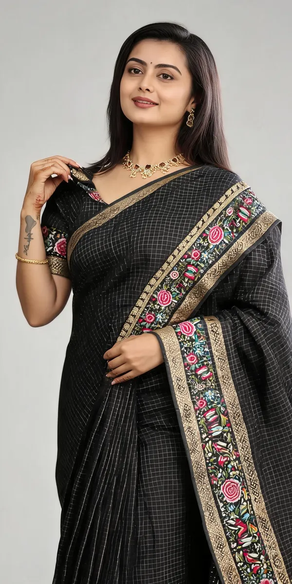 Black_Kota_Doria_Handloom_Saree_With_Blouse_Piece
