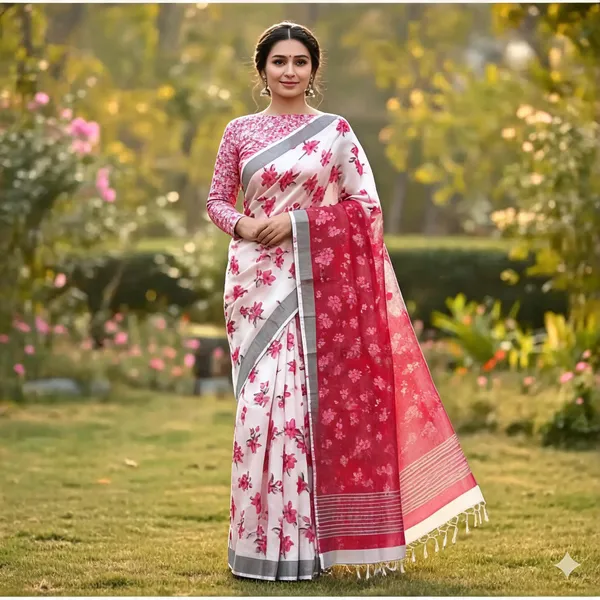 Cream_Pink_Linen_Saree_With_Blouse_For_Women_Wear_All_Occasion