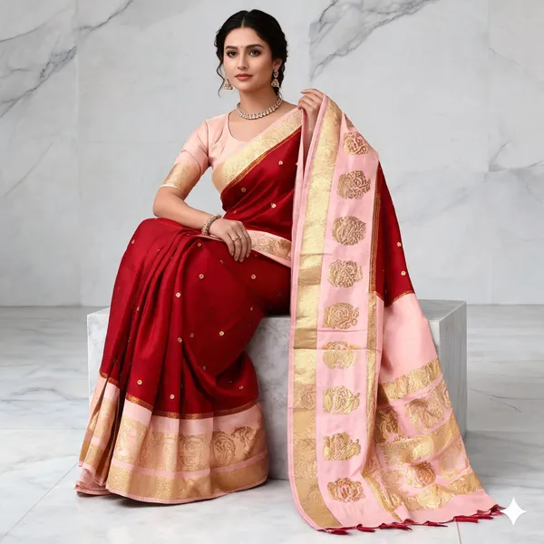 Red_Peach_Mysore_Silk_Saree_For_Women_Wear_All_Occasion