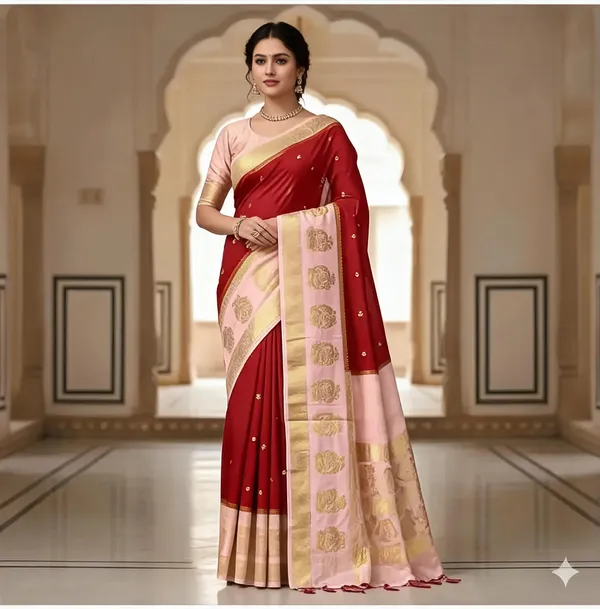 Red_Peach_Mysore_Silk_Saree_For_Women_Wear_All_Occasion