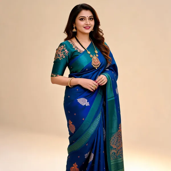 Sapphire_Dual_Tone_Banana_Pith_With_Embroidery_Saree_With_Blouse_Piece_For_Women