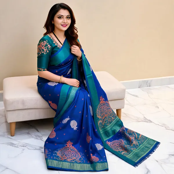 Sapphire_Dual_Tone_Banana_Pith_With_Embroidery_Saree_With_Blouse_Piece_For_Women
