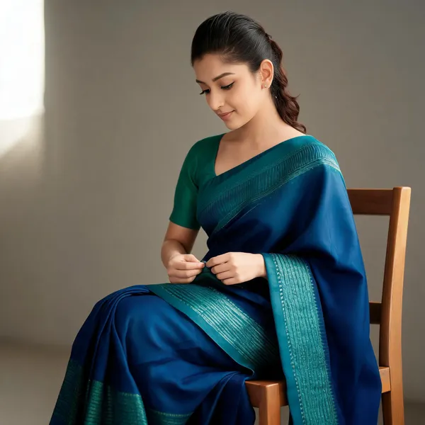 Teal_Blue_Raw_Silk_Dual_Tone_Saree_With_Blouse_Piece_For_Women