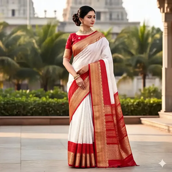 White_With_Red_2_D_Mysore_Silk_Saree_With_Blouse_Piece_For_Women