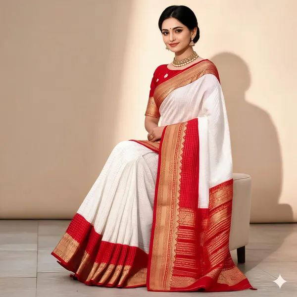 White_With_Red_2_D_Mysore_Silk_Saree_With_Blouse_Piece_For_Women