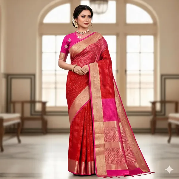 Red_With_Pink_Semi_Mysore_Silk_Saree_With_Blouse_Piece_For_Women