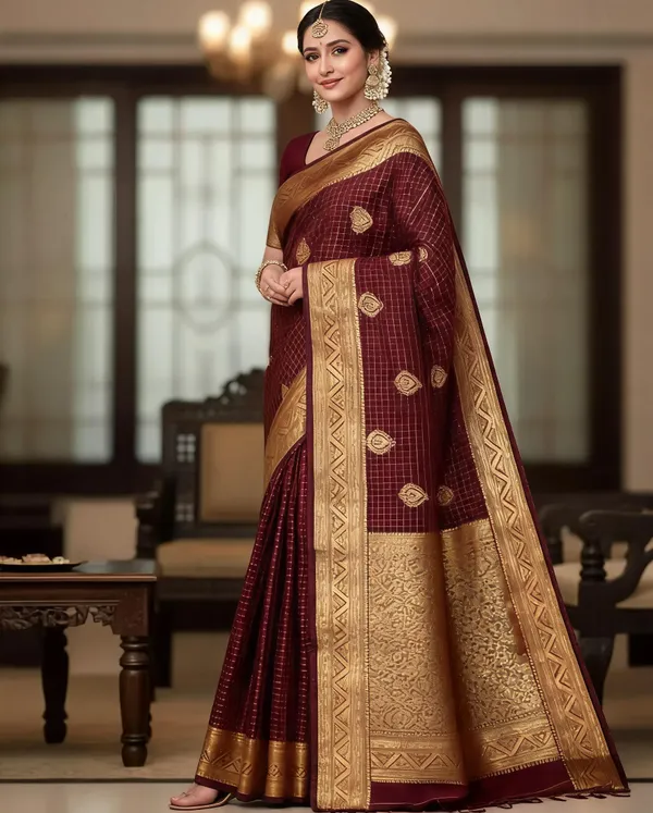 Deep_Maroon_Banarasi_Deep_Maroon_Saree_With_Blouse_Piece_For_Women