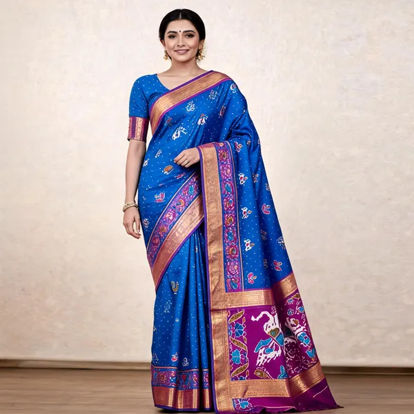 Blue_Patola_Silk_Royal_Blue_With_Pink_Saree_With_Blouse_Piece_For_Women