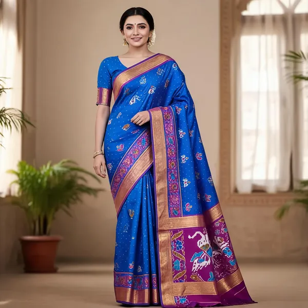 Blue_Patola_Silk_Royal_Blue_With_Pink_Saree_With_Blouse_Piece_For_Women