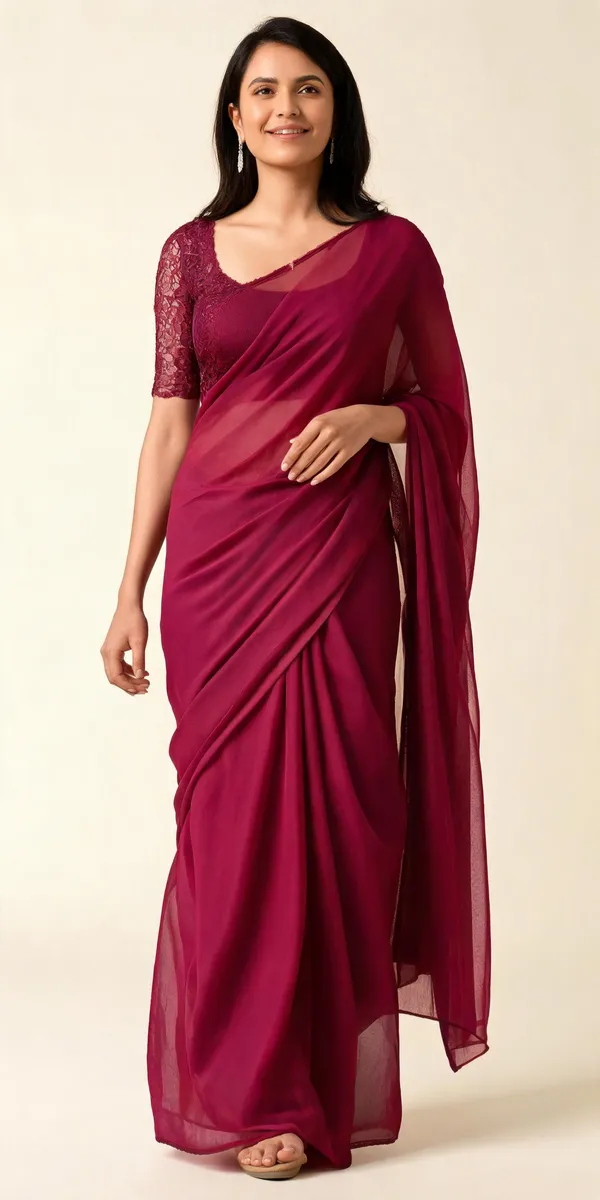 Wine_Chiffon_Designer_Saree_With_Blouse_Piece_For_Women