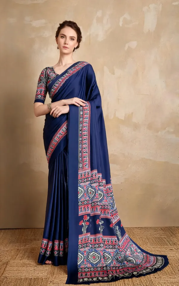 Teal_Blue_Japan_Crepe_Teal_Blue_Saree_With_Blouse_Piece_For_Women
