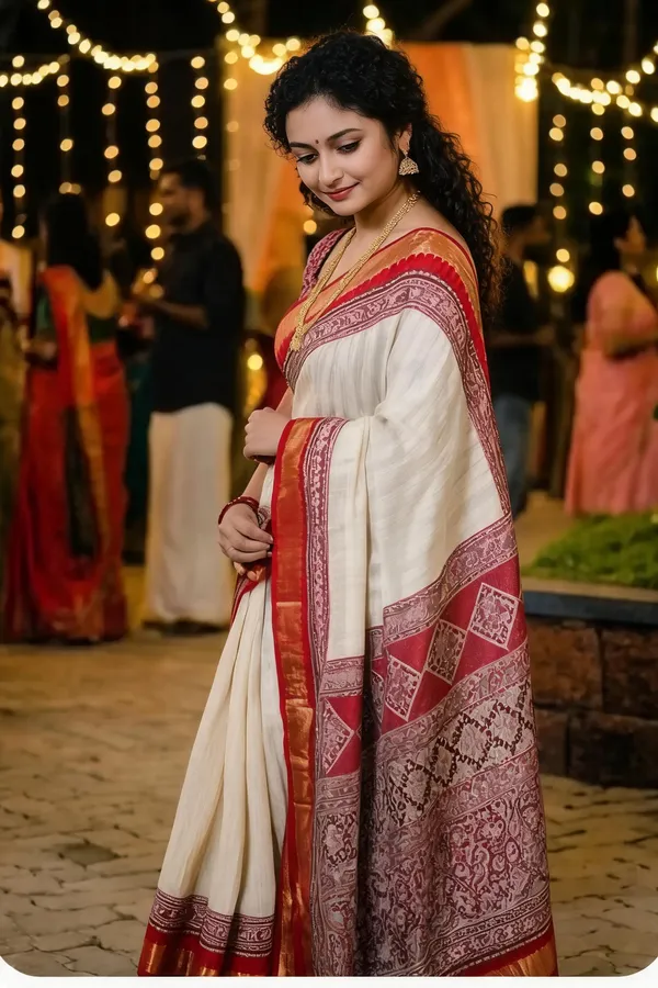Beige_With_Red_Jute_Silk_Saree_With_Blouse_Piece_For_Women