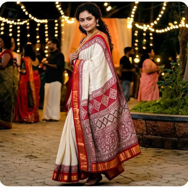 Beige_With_Red_Jute_Silk_Saree_With_Blouse_Piece_For_Women
