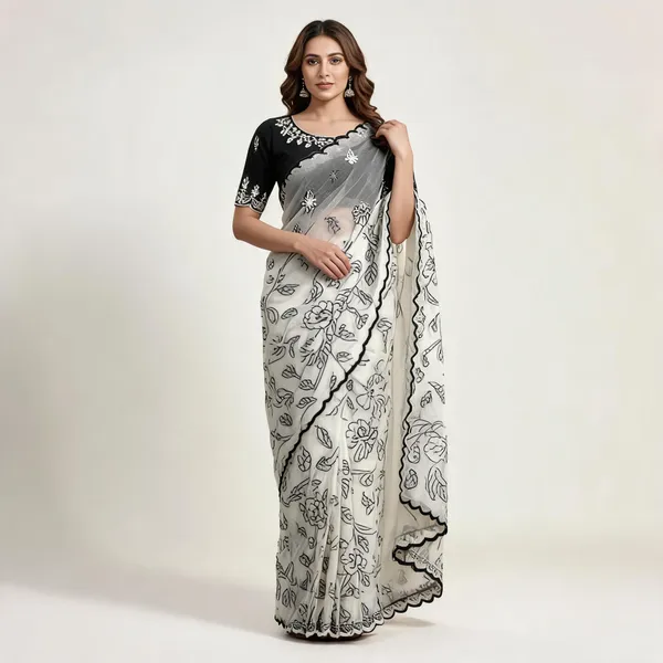 White_Soft_Organza_Silk_Saree_With_Blouse_Piece_For_Women_Wear_All_Occasion